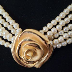 TRIFARI Five Strand Faux Pearl 17" Necklace with Two-Tone Gold Clasp